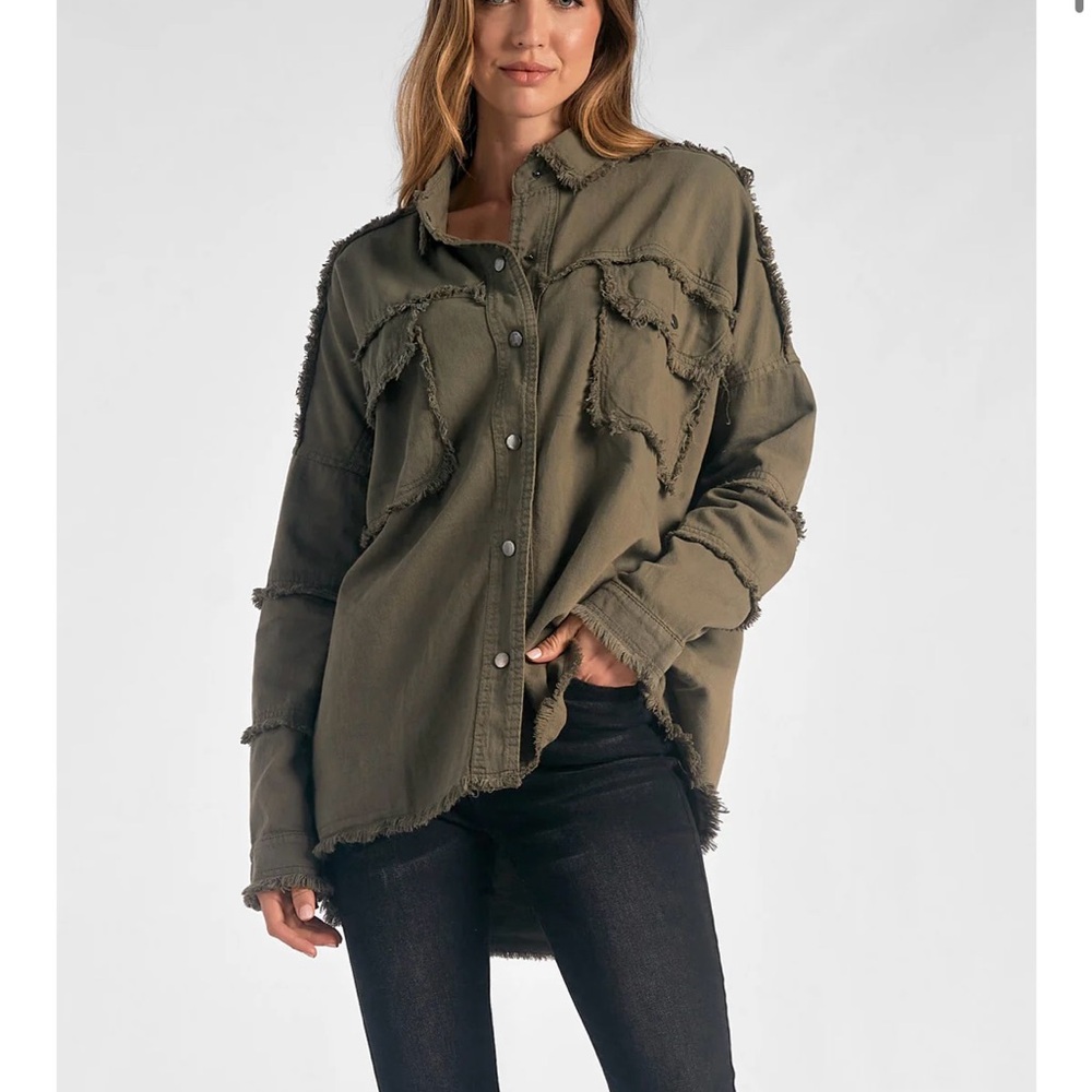 Elan Olive “Rock and Roll” Frayed Women's Jacket